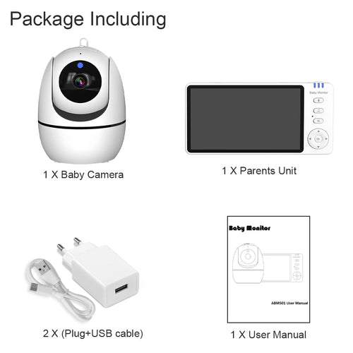 720P Pan-Tilt Baby Monitor with 5” Screen & Two-Way Audio
