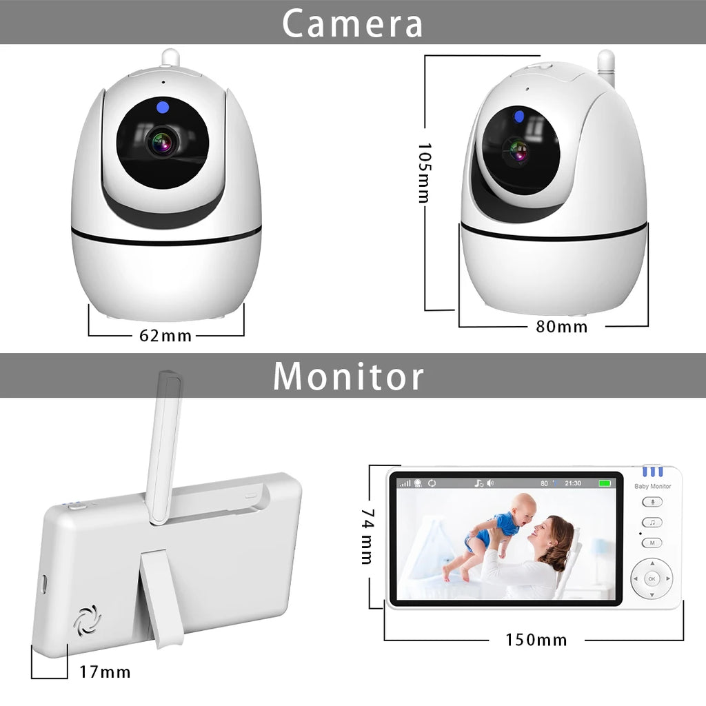 720P Pan-Tilt Baby Monitor with 5” Screen & Two-Way Audio
