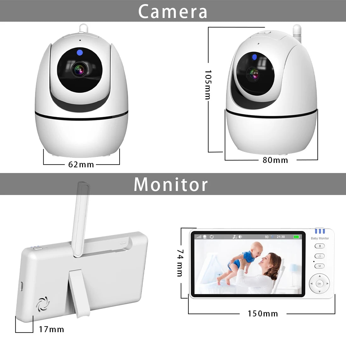 720P Pan-Tilt Baby Monitor with 5” Screen & Two-Way Audio