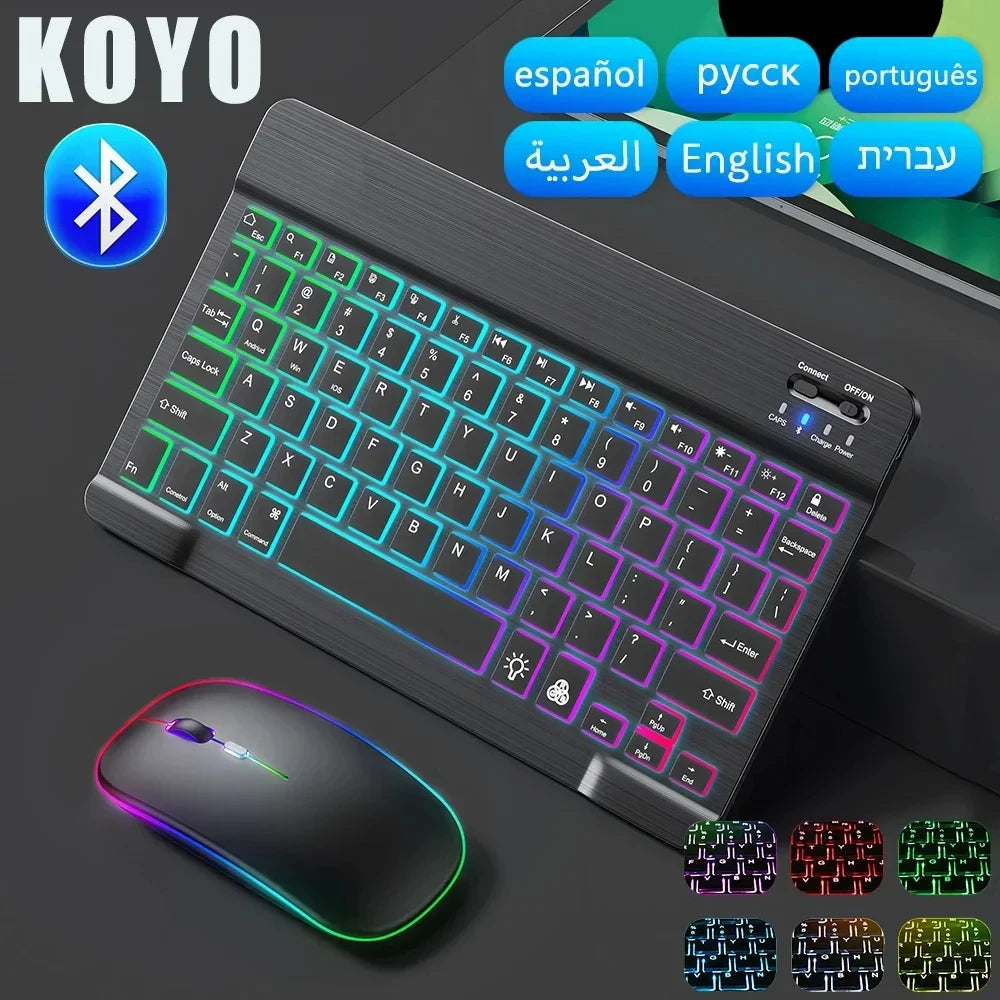 Mini RGB Backlit Bluetooth Keyboard & Wireless Mouse Set – Rechargeable, 10-Inch